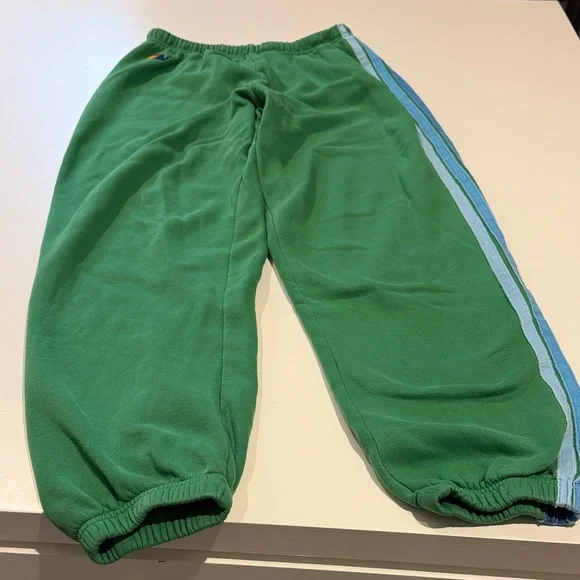 Aviator Nation Green Track Pants with Blue Stripes - Picture 4 of 6